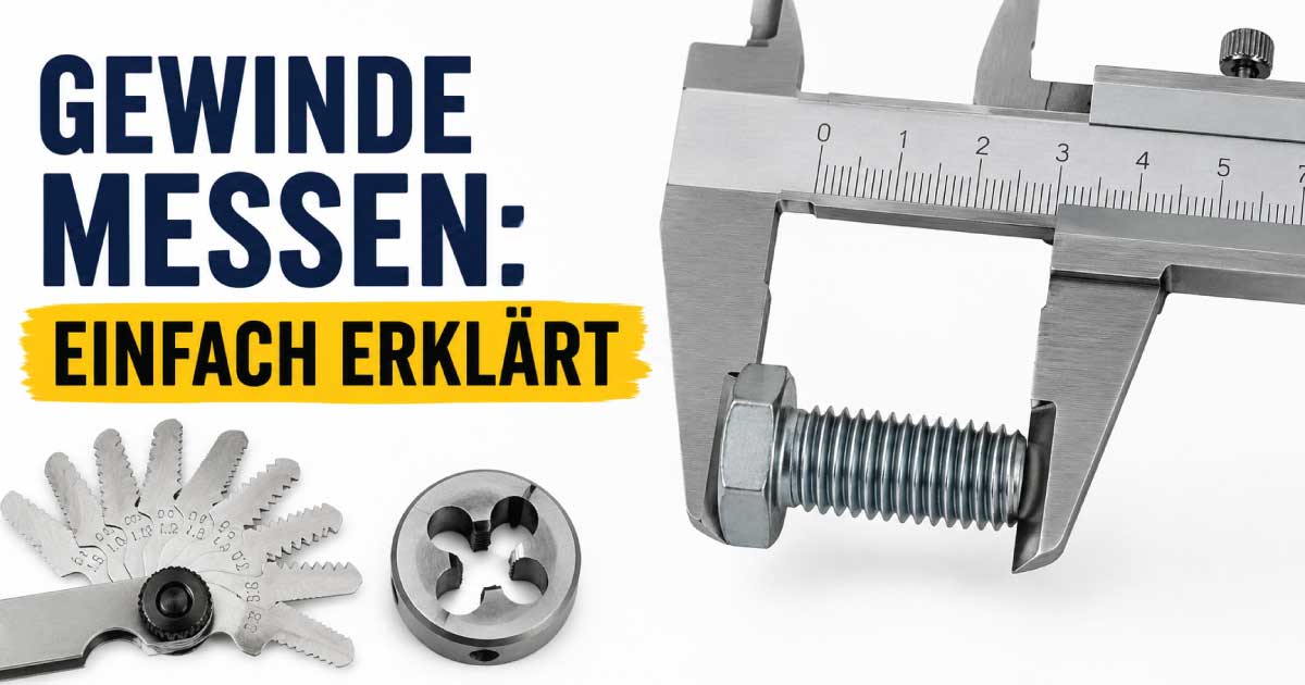 Gewinde messen mit Gewindelehre und Messschieber zur Bestimmung von Gewindegröße, Durchmesser und Steigung