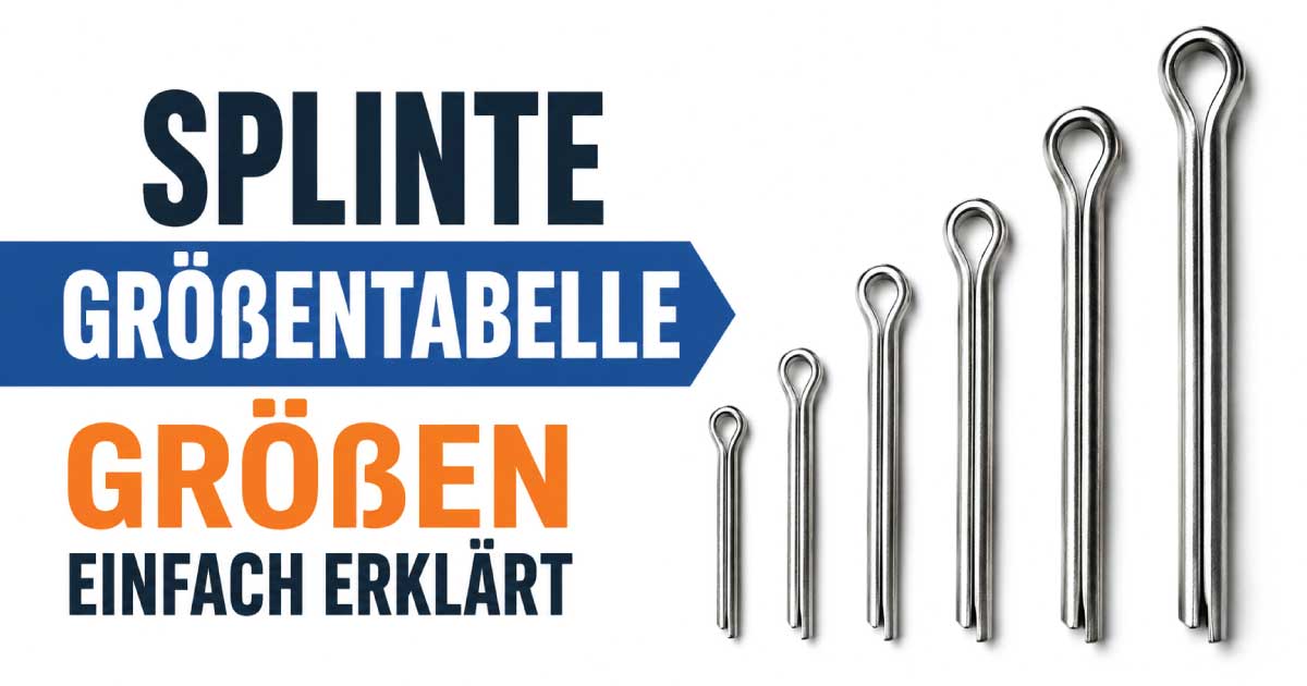 Splinte Größentabelle mit Standardmaßen, Durchmessern und Längen für verschiedene Splintgrößen im technischen Einsatz