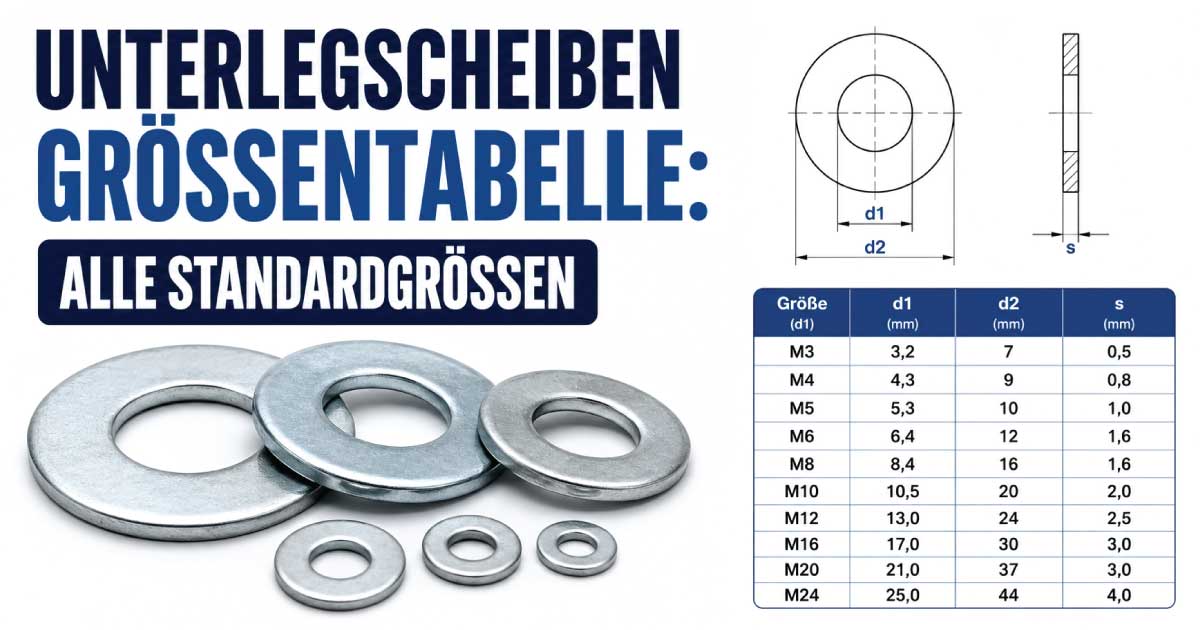 Unterlegscheiben Größentabelle